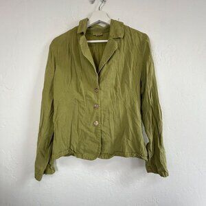 Tianello Womens Green Tencel Blend Button-Front Blazer Jacket Medium Lightweight
